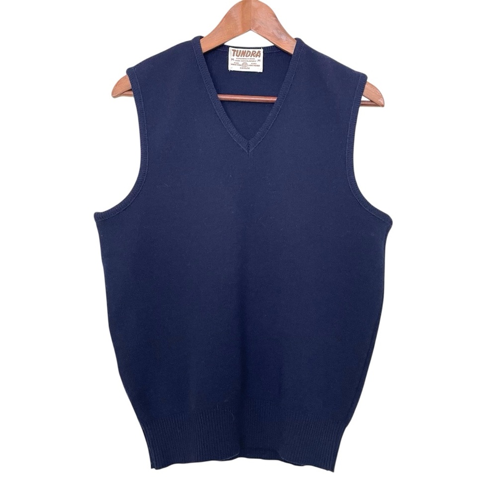 Vintage Tundra Sweater Vest Wool V-Neck Navy Made in Canada 90s Unisex Grandpa